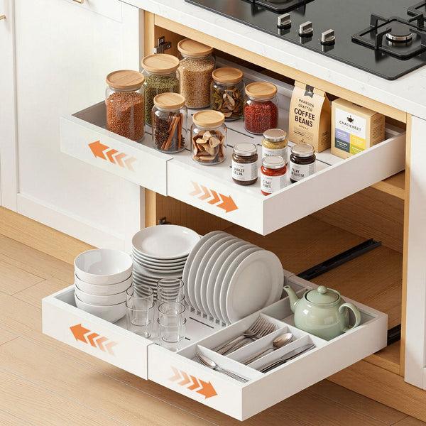 Artiss 2 Pack Expandable Cabinet Drawers White Cabinet Pulls