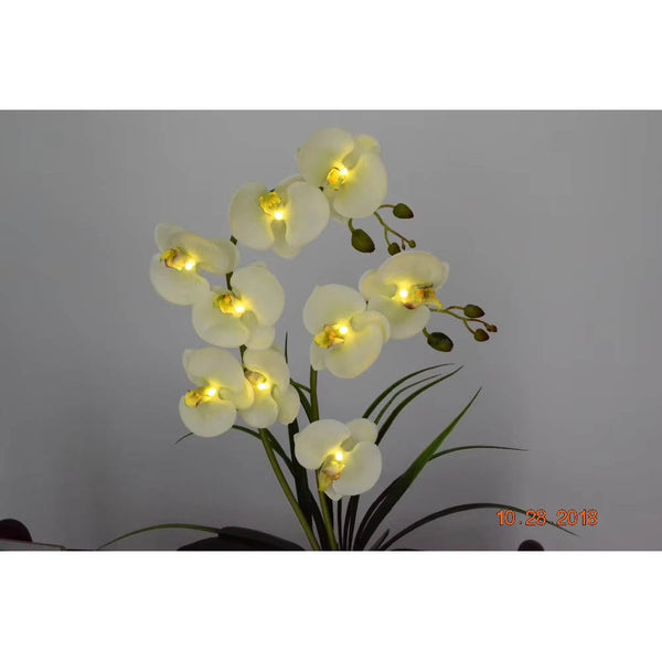 Led Battery Lighted Flower In Pot Orchid Blossom Phalaenopsis Holiday Wedding Home Decoration Gift Floral Décor