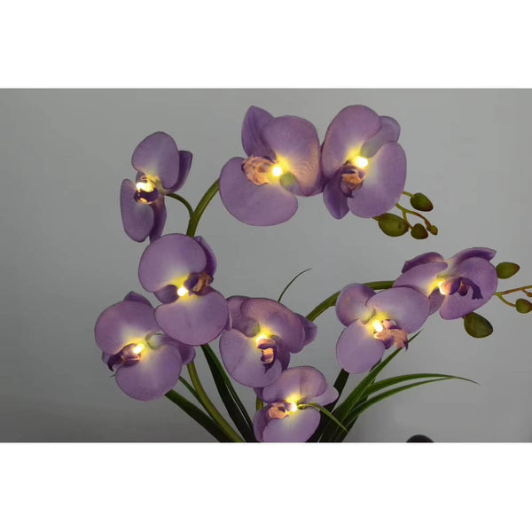 Led Battery Lighted Flower In Pot Orchid Blossom Phalaenopsis Holiday Wedding Home Decoration Gift Floral Décor
