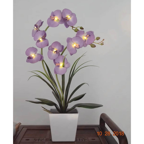 Led Battery Lighted Flower In Pot Orchid Blossom Phalaenopsis Holiday Wedding Home Decoration Gift Floral Décor