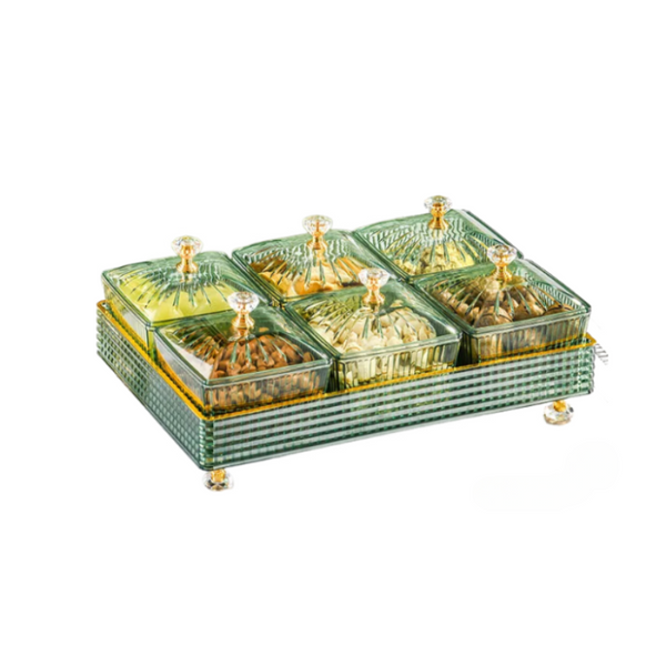 Food Container With Tray Green Fruit Plate 6 Grids Nordic Plastic Style Trays