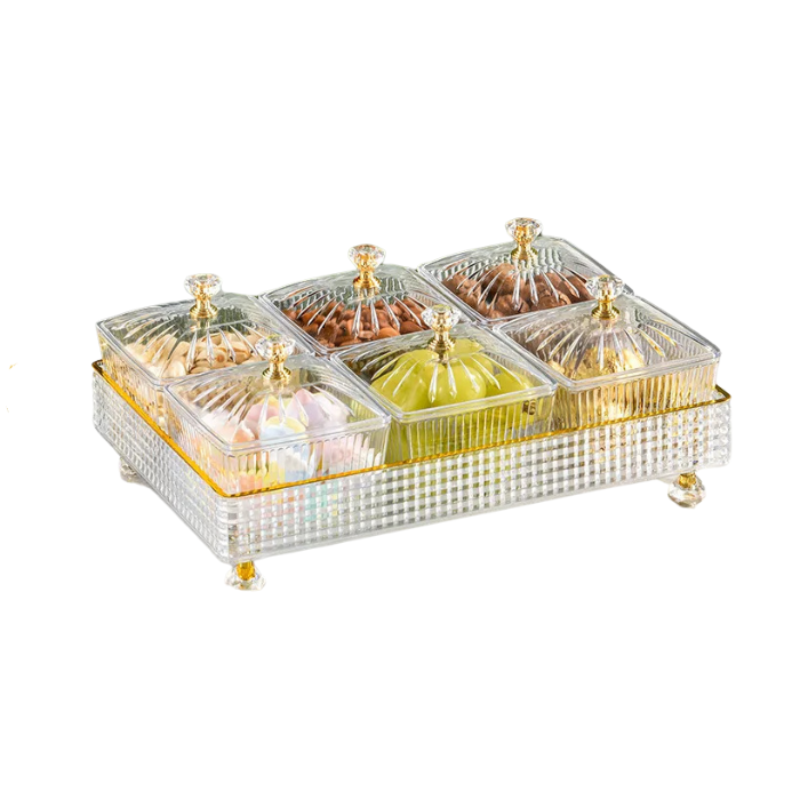 Food Container With Tray White Fruit Plate 6 Grids Nordic Plastic Style Dinnerware Serveware Trays