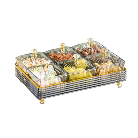Food Container With Tray Gray Fruit Plate 6 Grids Nordic Plastic Style For Kitchen Dining Trays