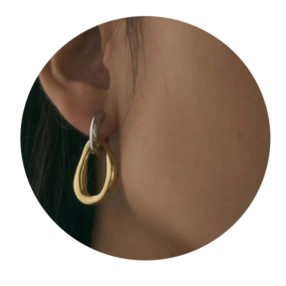 18K Gold Plated Stainless Steel Contrast Asymmetrical Earrings