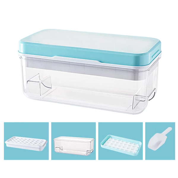 Elosung Blue Premium Large Capacity Ice Cube Tray With Lid And Scoop Perfect For tails Summer Drinks Ice Cubes Trays & Moulds