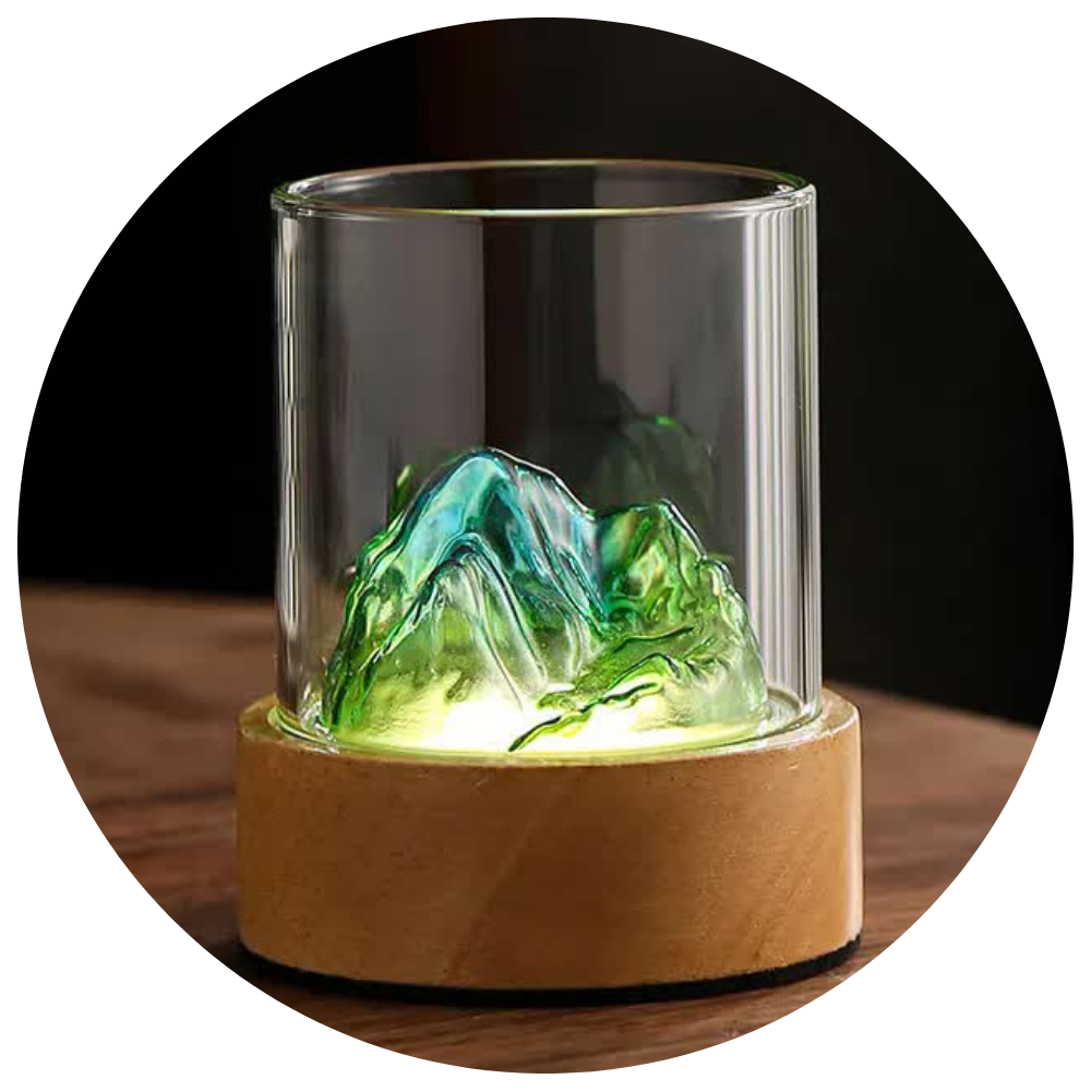 Elosung Blue Green Glass Mountain Ambient Night Light Usb Rechargeable Touch Control Bedside Lamp Adjustable 3 Color Night Lights
