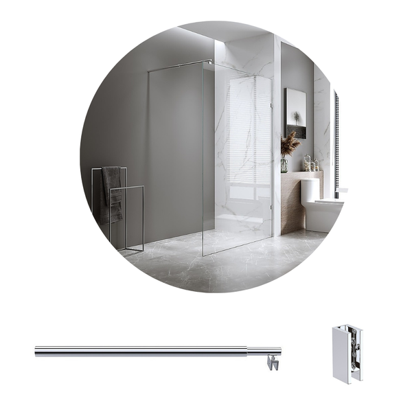 Della Francesca 100X200cm Single Shower Glass Screen With Chrome U Brackets & Round Pole Shower Enclosures