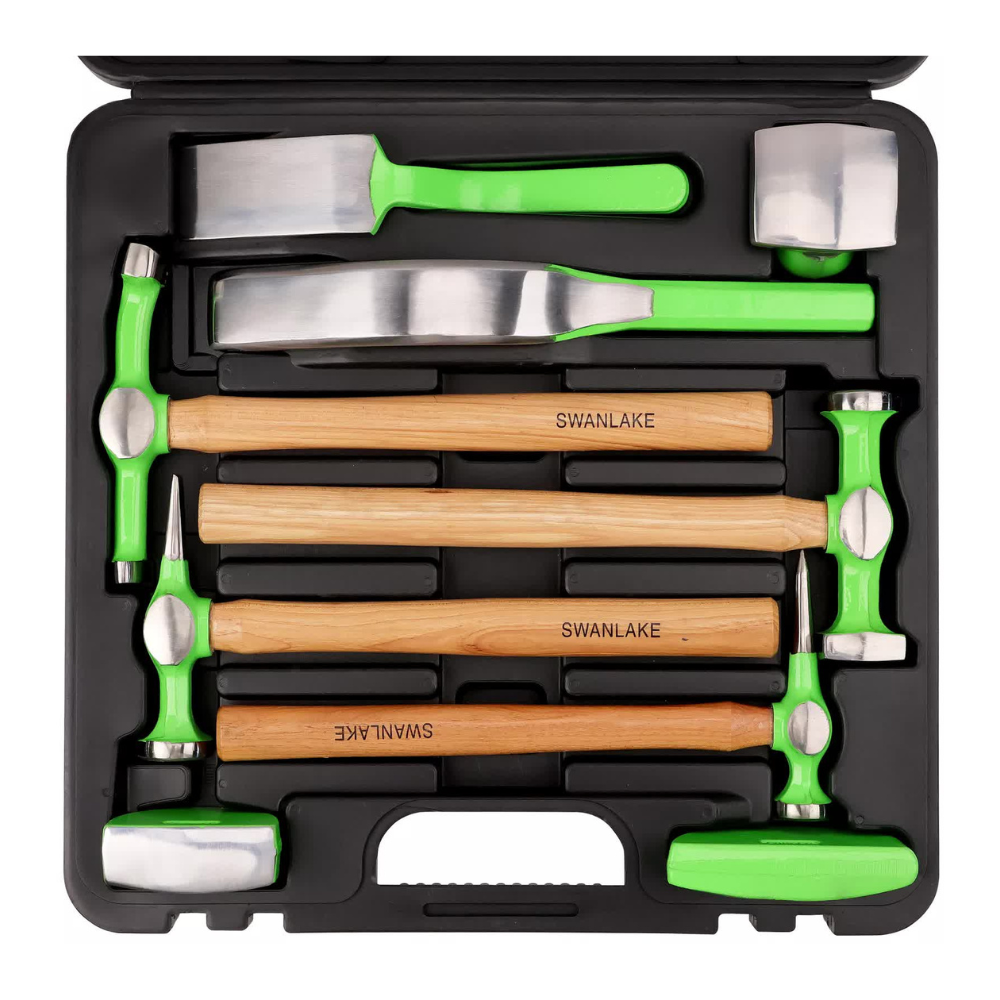 Swanlake 9 Piece Garden Tools Auto Body Hammer Dolly Set Car Dent Repair Case Dent Repair Kits & Tools