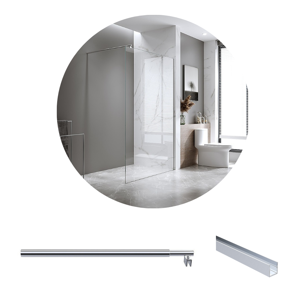 Della Francesca 100X200cm Single Shower Glass Screen With Chrome Wall Channel & Round Pole Shower Enclosures