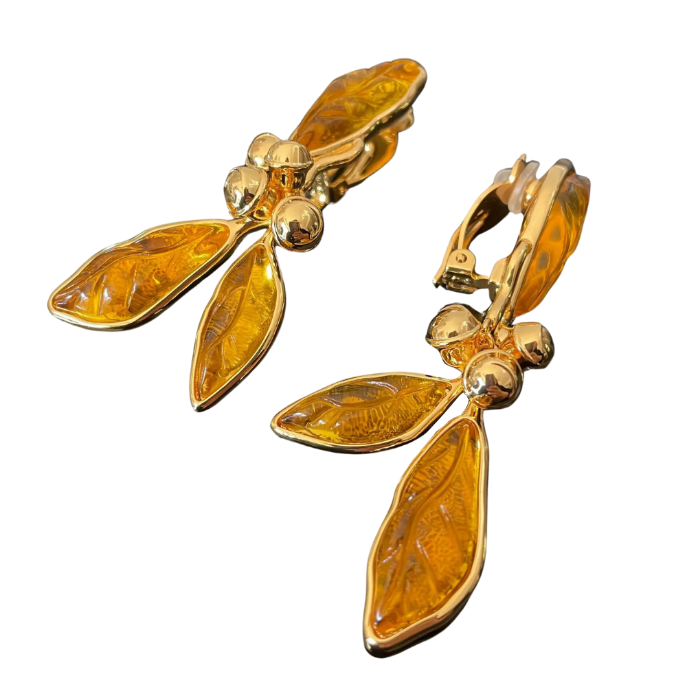 Veile Studios Retro Style Leaf Tassel Ear Clip Without Hole For Elegant Look Earrings