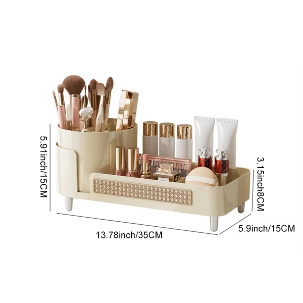 Elosung Black Cosmetic Organizer Rotating Desktop Makeup Brush Holder With Large Capacity Storage Makeup Bags & Cases