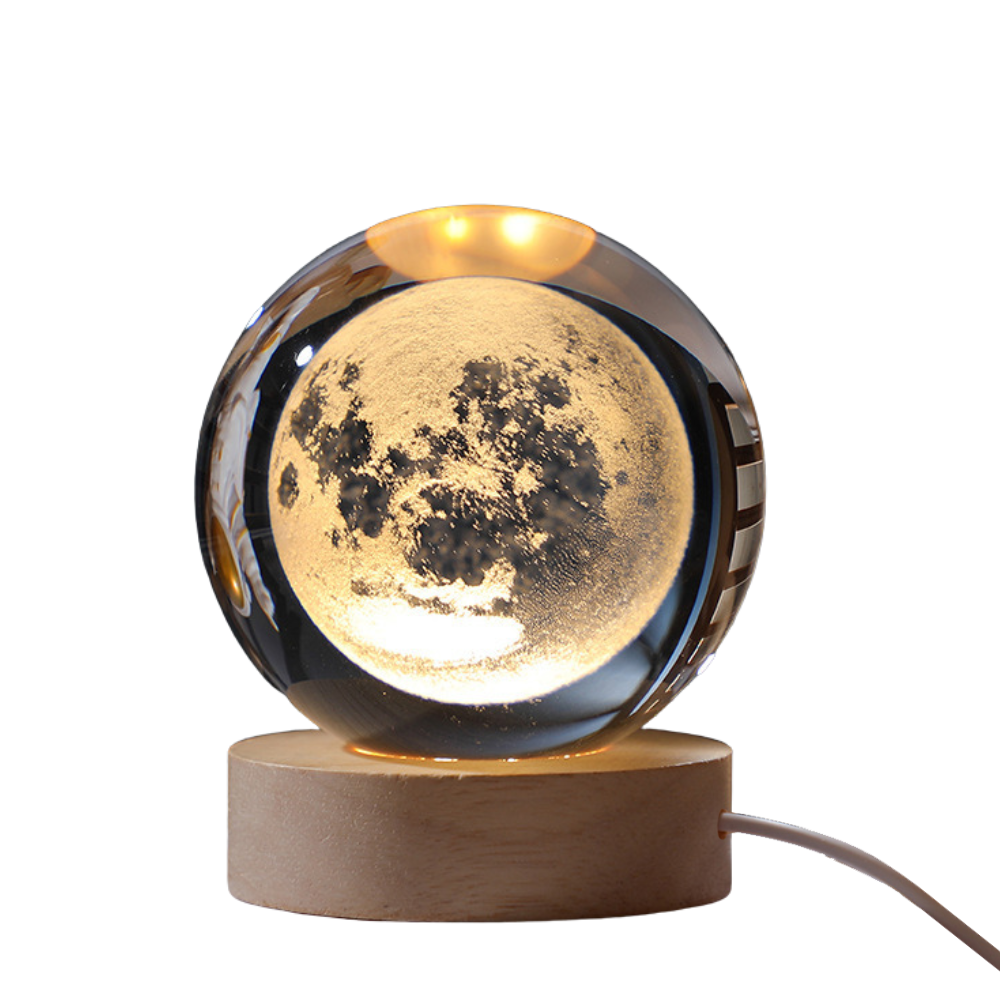 Elsoung 3D Moon Pattern Crystal Ball Lamp With Round Base & Gift Box Elegant Lunar Night Light Night Lights