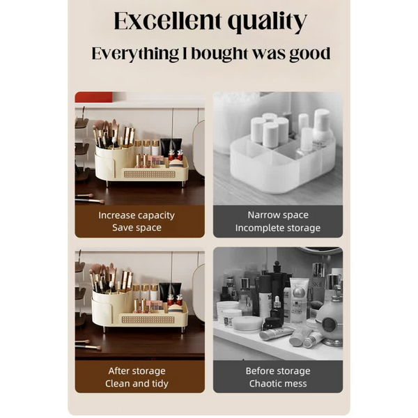 Elosung Black Cosmetic Organizer Rotating Desktop Makeup Brush Holder With Large Capacity Storage Makeup Bags & Cases