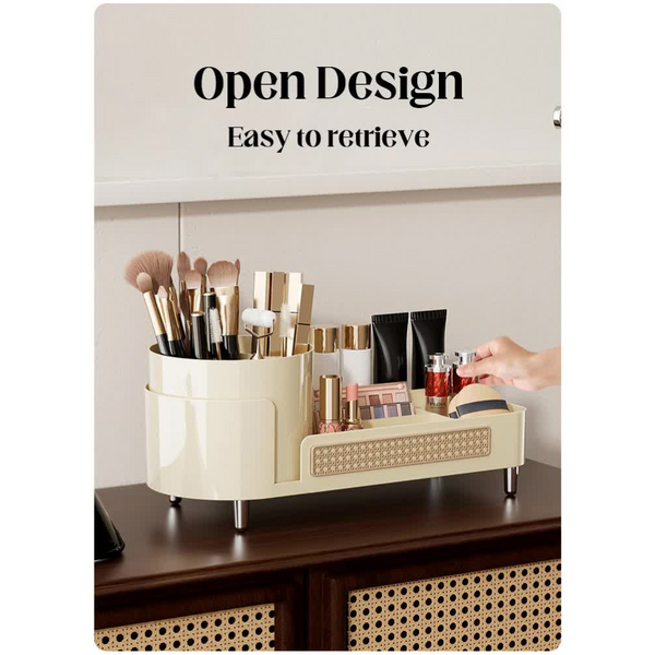 Elosung Black Cosmetic Organizer Rotating Desktop Makeup Brush Holder With Large Capacity Storage Makeup Bags & Cases