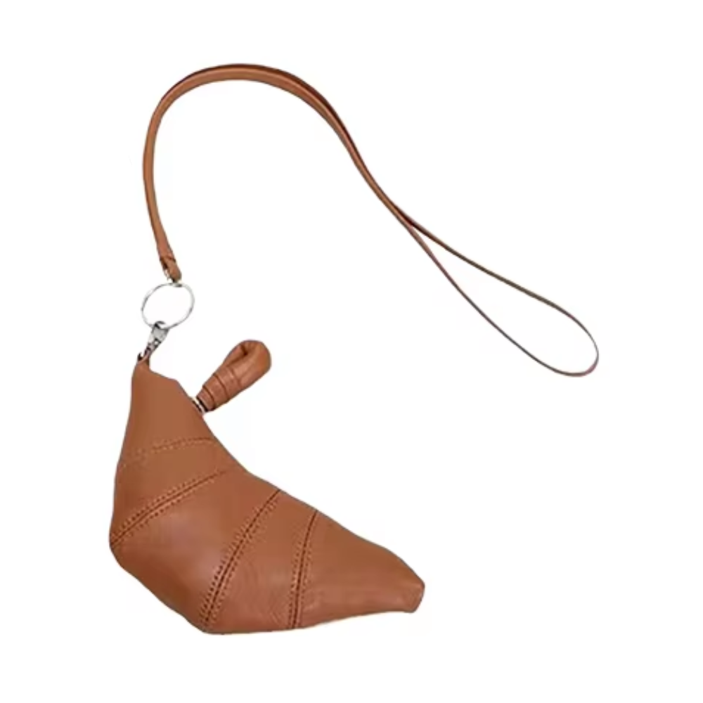 Elosung Brown Cute Crossbody Coin Purse | Mini Croissant Design Shoulder Bag Small Leather Portable Makeup & Earphone Pouch Women's Bags & Handbags