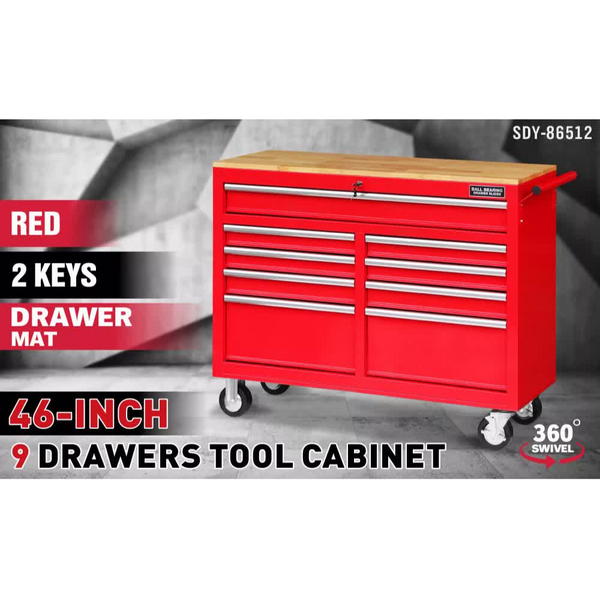 9 Drawers Tool Box Chest Cabinet Trolley Garage Storage Toolbox Red 1000Lbs Tool Boxes