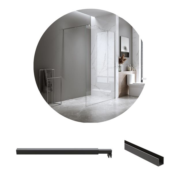 Della Francesca 100X210cm Single Shower Glass Screen With Black Wall Channel & Square Pole Shower Enclosures