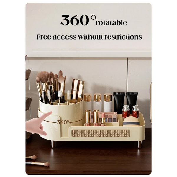 Elosung Black Cosmetic Organizer Rotating Desktop Makeup Brush Holder With Large Capacity Storage Makeup Bags & Cases
