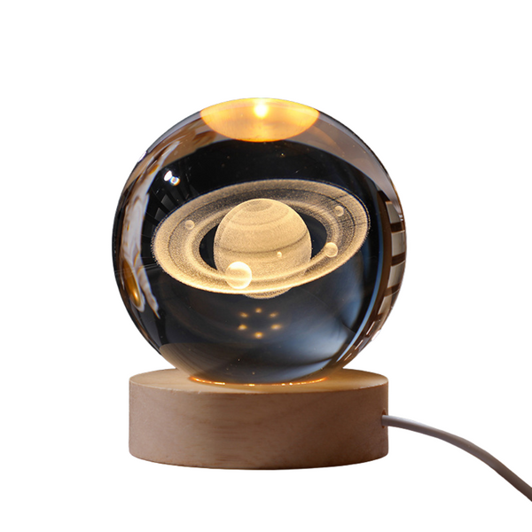 Elsoung 3D Saturn Pattern Crystal Ball Lamp With Round Base & Gift Box Majestic Celestial Night Light Night Lights