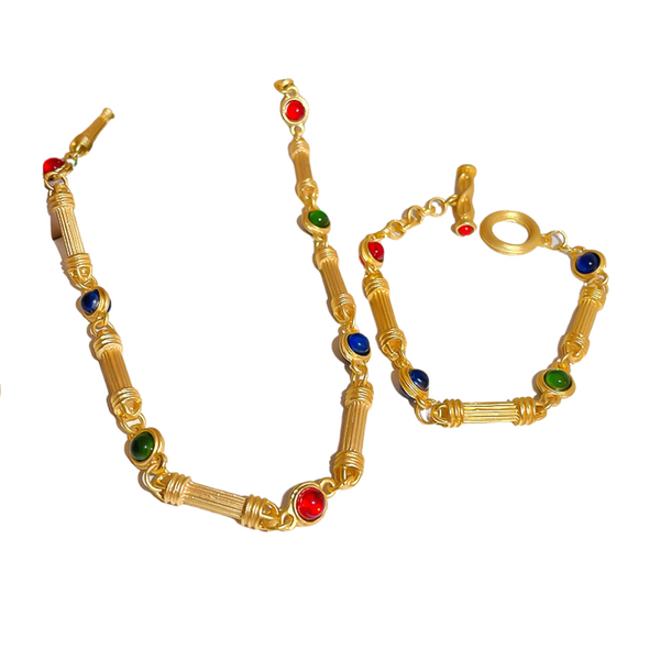 Veile Studios Womens Exaggerated Necklace Gold Bamboo Chain With Colourful Cubic Zirconia Necklaces & Pendants