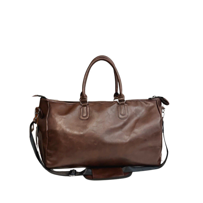 Elosung Dark Brown Solid Color Unisex Large Capacity Fitness Bag Leather Sports Crossbody Travel Gym And Luggage Handbag Gym Bags