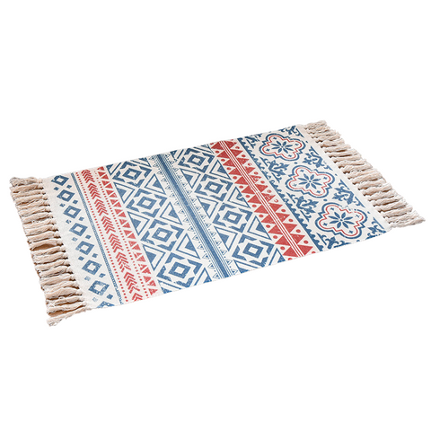 Elosung Bohemian Cotton Area Rug With Tassels Geometric Pattern Decorative Floor Mat 60*90Cm Door Mats & Floor Mats