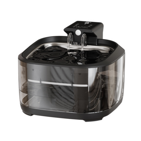 Elosung 4.5L Dual Flow Smart Pet Water Fountain With Stainless Steel Plate Faucet Black Design Dog Fountains