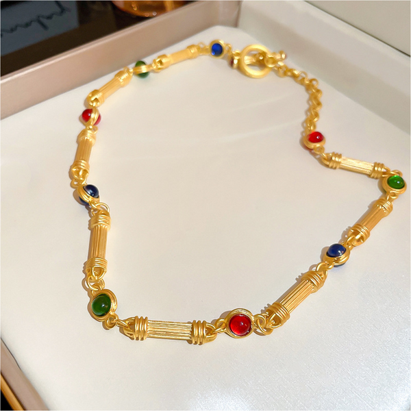 Veile Studios Womens Exaggerated Necklace Gold Bamboo Chain With Colourful Cubic Zirconia Necklaces & Pendants