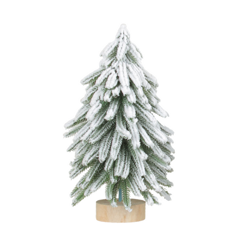 Elosung Miniature Snowy Artificial Pine Tree Decoration 11.42 Inch Tabletop Christmas With Base Seasonal Decorations