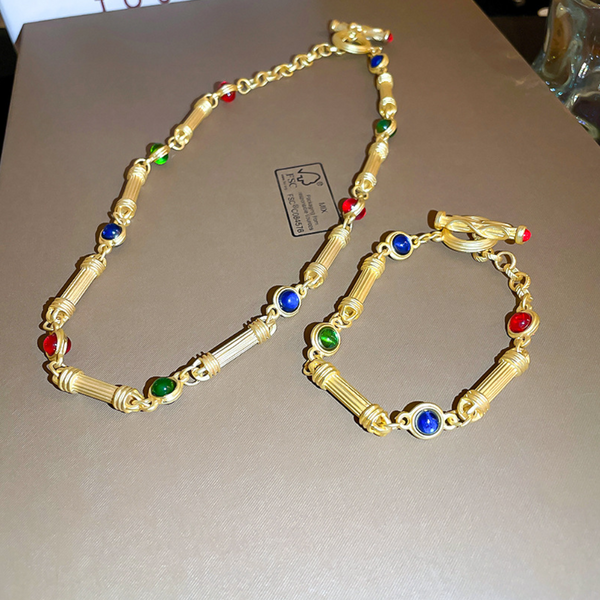 Veile Studios Womens Exaggerated Necklace Gold Bamboo Chain With Colourful Cubic Zirconia Necklaces & Pendants