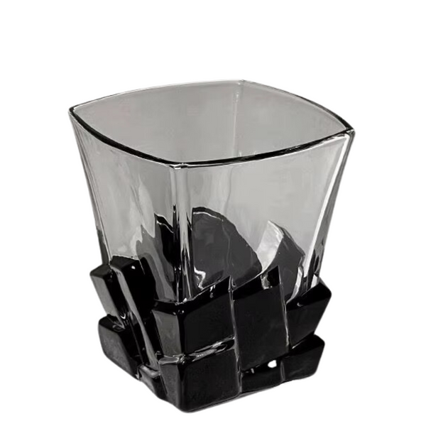 Elosung 4 Pcs Black Frosted Ice Cube Glass Creative tail Premium Textured Tumbler 300Ml Capacity For Home Bars Glassware & Drinkware