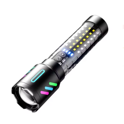 Elosung Led Rechargeable Laser Flashlight Multifunctional Type C Strong Light Torch With Zoom Flashlights