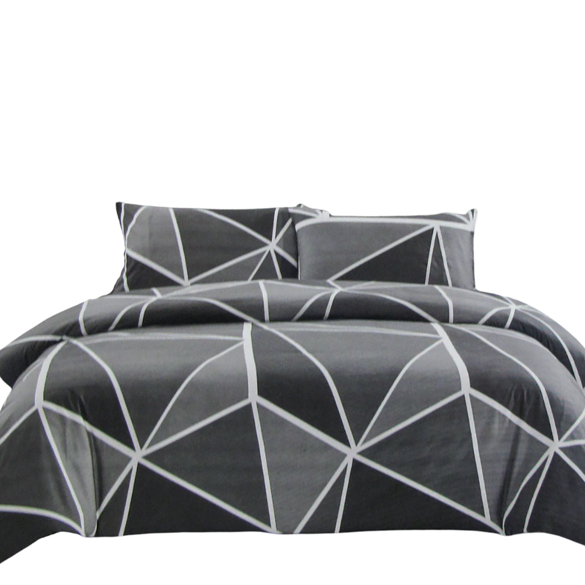 Queen Artex Owen Charcoal Quilt Cover Set Geometric Pattern Reversible Printed Microfiber Polyester Quilt Covers