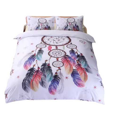 Dream Catcher Printed Duvet Cover Set With Matching Pillowcases White Double Bed Quilts
