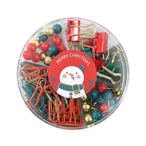 Elosung B41025 Christmas Stationery Set Festive Binder Clips Paper Push Pins In Holiday Colors(2 Set) Seasonal Decorations