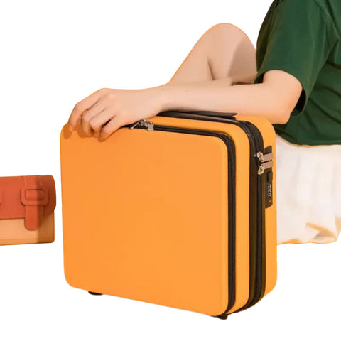 Elosung Orange Mini 16 Inch Password Protected Abs Storage Carry On Luggage Box | Front Opening Cosmetic Organizer Lightweight 1.46Kg Travel Case Suit