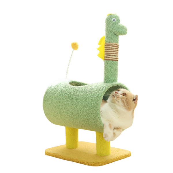 Elosung Green Dinosaur Theme Cat Tree With Tunnel Multi Functional Scratching Post And Playhouse Furniture & Scratchers