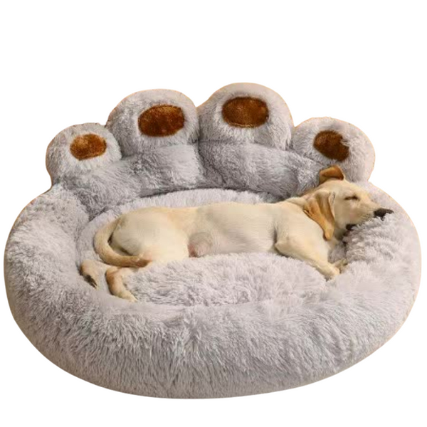Diameter 90Cm Light Blue Plush Dog Bed With Paw Design Ultra Soft Round Pet Sofa For Medium To Large Dogs Pet Beds