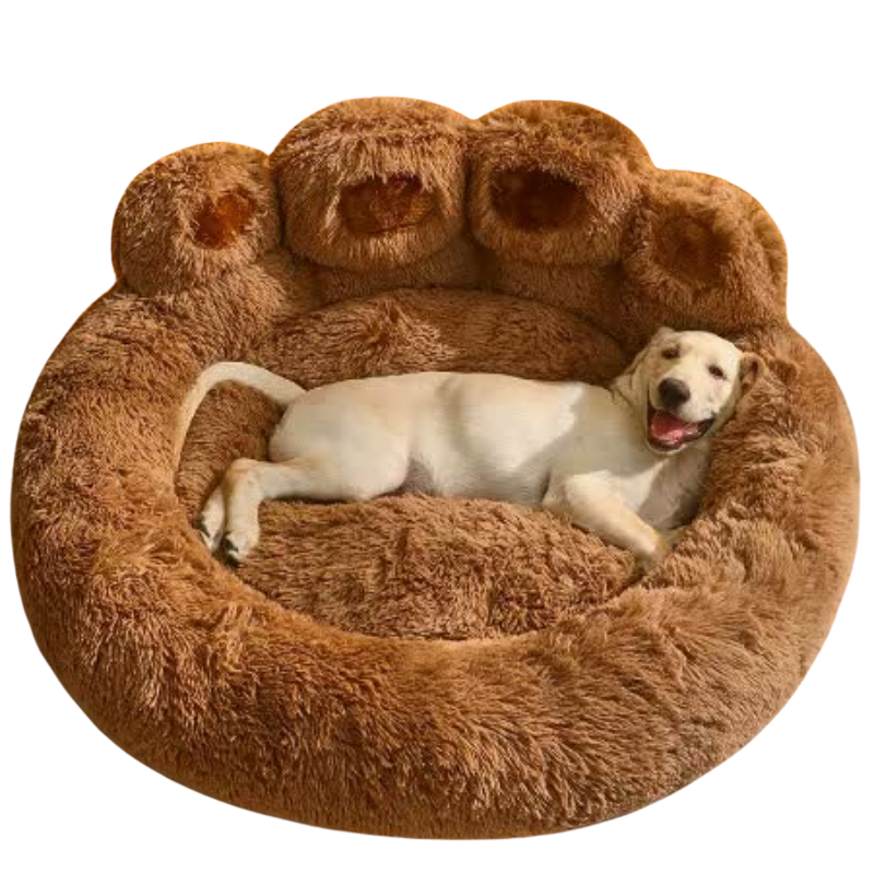 90Cm Brown Plush Dog Bed With Paw Design Ultra Soft Round Pet Sofa For Medium To Large Dogs Pet Beds