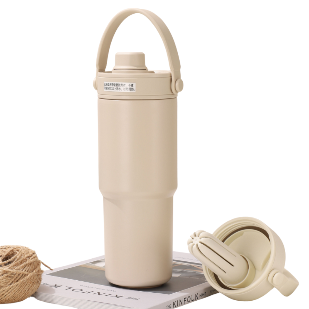 Elosung Beige 316 Stainless Steel Insulated 730Ml Tumbler With Straw Dual Drink Ceramic Liner Portable Car Cup Vacuum Flasks & Mugs