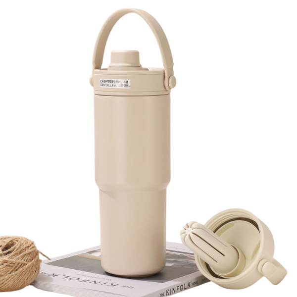 Elosung Beige 316 Stainless Steel Insulated 730Ml Tumbler With Straw Dual Drink Ceramic Liner Portable Car Cup Vacuum Flasks & Mugs