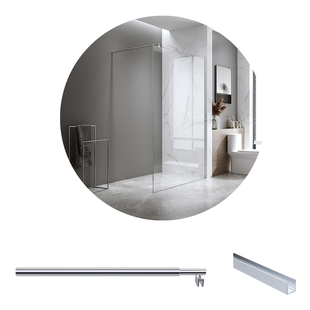 Della Francesca 100X210cm Single Shower Glass Screen With Chrome Wall Channel & Round Pole Shower Enclosures