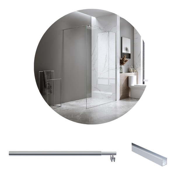 Della Francesca 100X210cm Single Shower Glass Screen With Chrome Wall Channel & Round Pole Shower Enclosures