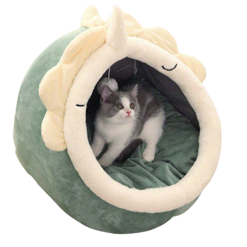 Elosung Green Half Enclosed Cat Bed Soft Short Velvet Fabric With Sponge + Pp Cotton Filling Size (28X28x30cm) Pet Beds