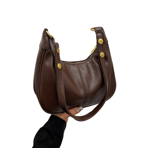 Brown Faux Leather Hobo Shoulder Bag Classic Versatile Handbag Women's Bags & Handbags
