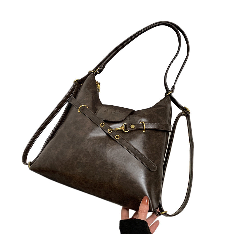Dark Brown Elegant Faux Leather Shoulder Bag With Strap Women's Bags & Handbags