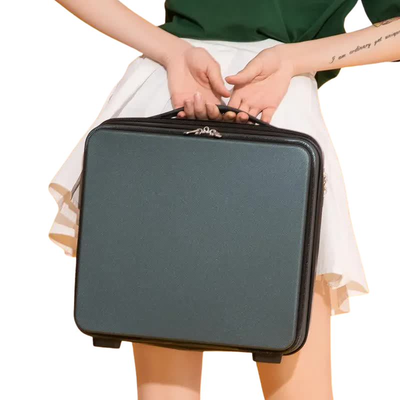 Elosung Dark Green Mini 16 Inch Password Protected Abs Storage And Carry On Luggage Box | Front Opening Cosmetic Organizer Lightweight 1.46Kg Travel C