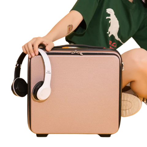 Elosung Pink Gray Mini 16 Inch Password Protected Abs Storage And Carry On Luggage Box | Front Opening Cosmetic Organizer Lightweight 1.46Kg Travel Ca