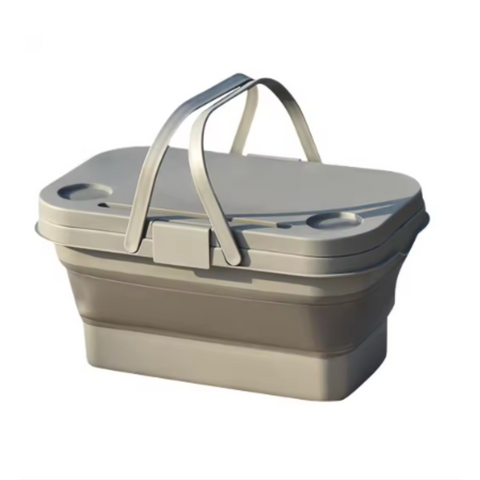 Elosung Grey Foldable Outdoor Picnic Basket With Lid And Tabletop Camping Storage Box Car Friendly Organizer Picnic Baskets & Backpacks