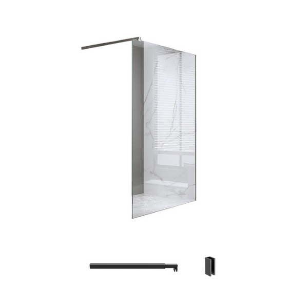 Della Francesca 70X200cm Single Shower Glass Screen With Black U Brackets & Square Pole Shower Enclosures